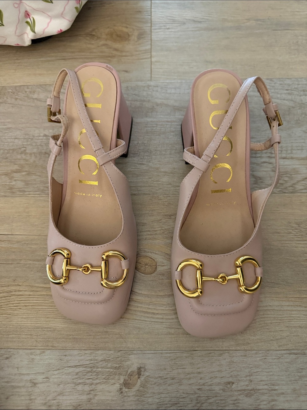 Gucci Cream Leather Horsebit Slingback Block Heel Mules